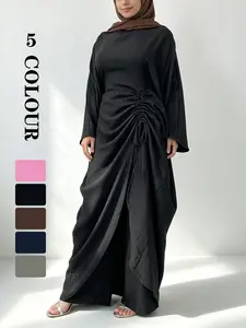 Muslim Set, Batwing Sleeve Loose Top + Wide Leg Pants, Adjustable Drawstring, 5 Soft Colors, Breathable Wrinkle-Resistant 【Does not include hijab】