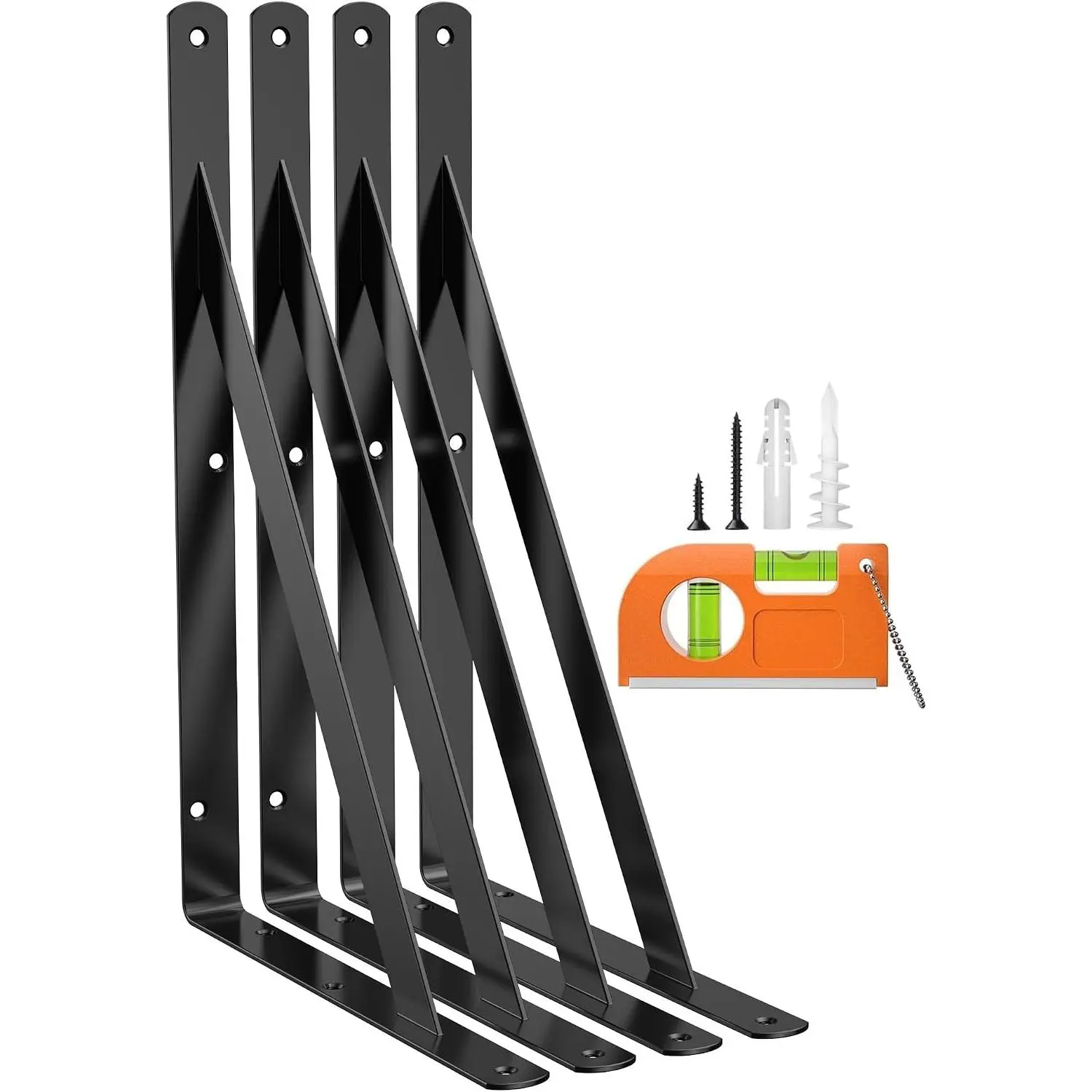 Pack 12 Inch Heavy Duty Shelf Bracket, Wall Shelf L Brackets for Floating Shelves, 250 Max Load, Mounting Hardware Include, Black