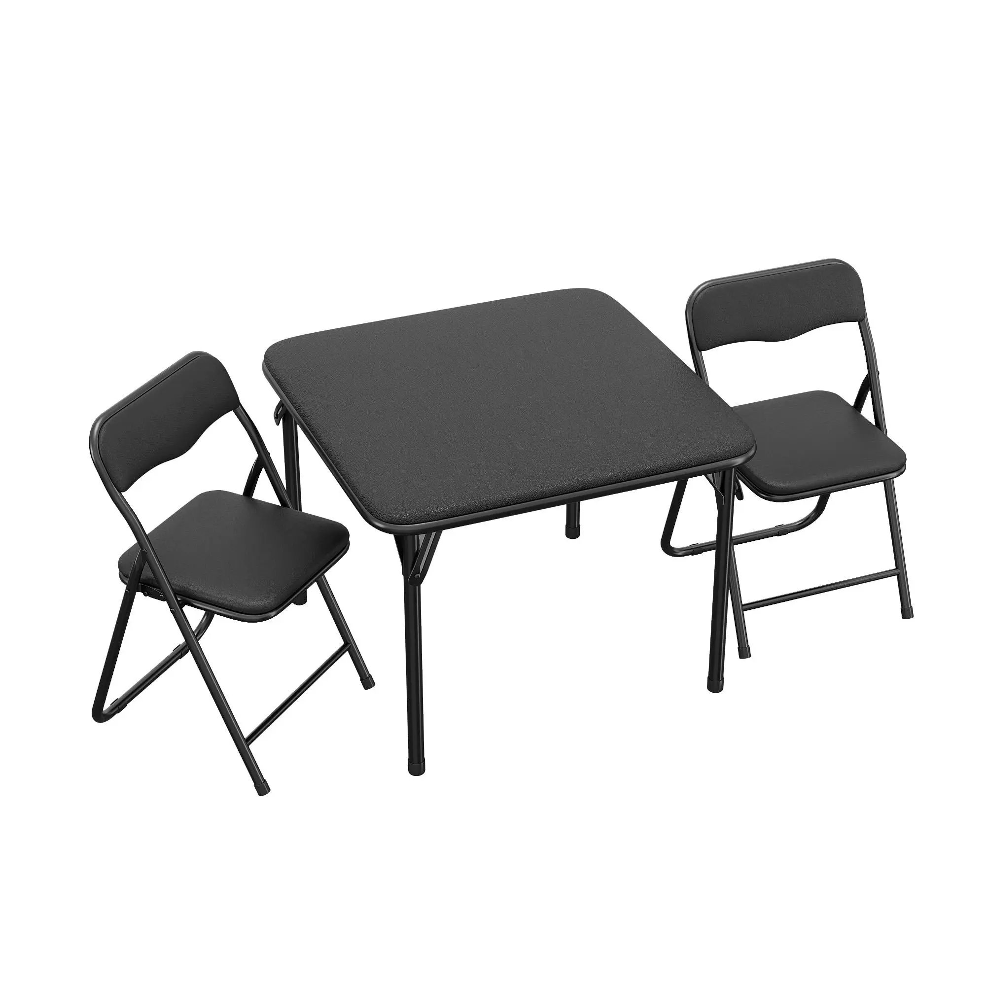 3 Piece Kids Folding Table And Chair Set No Assembly Toddler Activity Desk Heavy Duty 300lbs Capacity Soft PU Leather Cushioned Chairs Space Saving Children Study Desk For Learning Arts Crafts Playroom Home Furniture Cream Gray Black, Folding Chairs, Coll