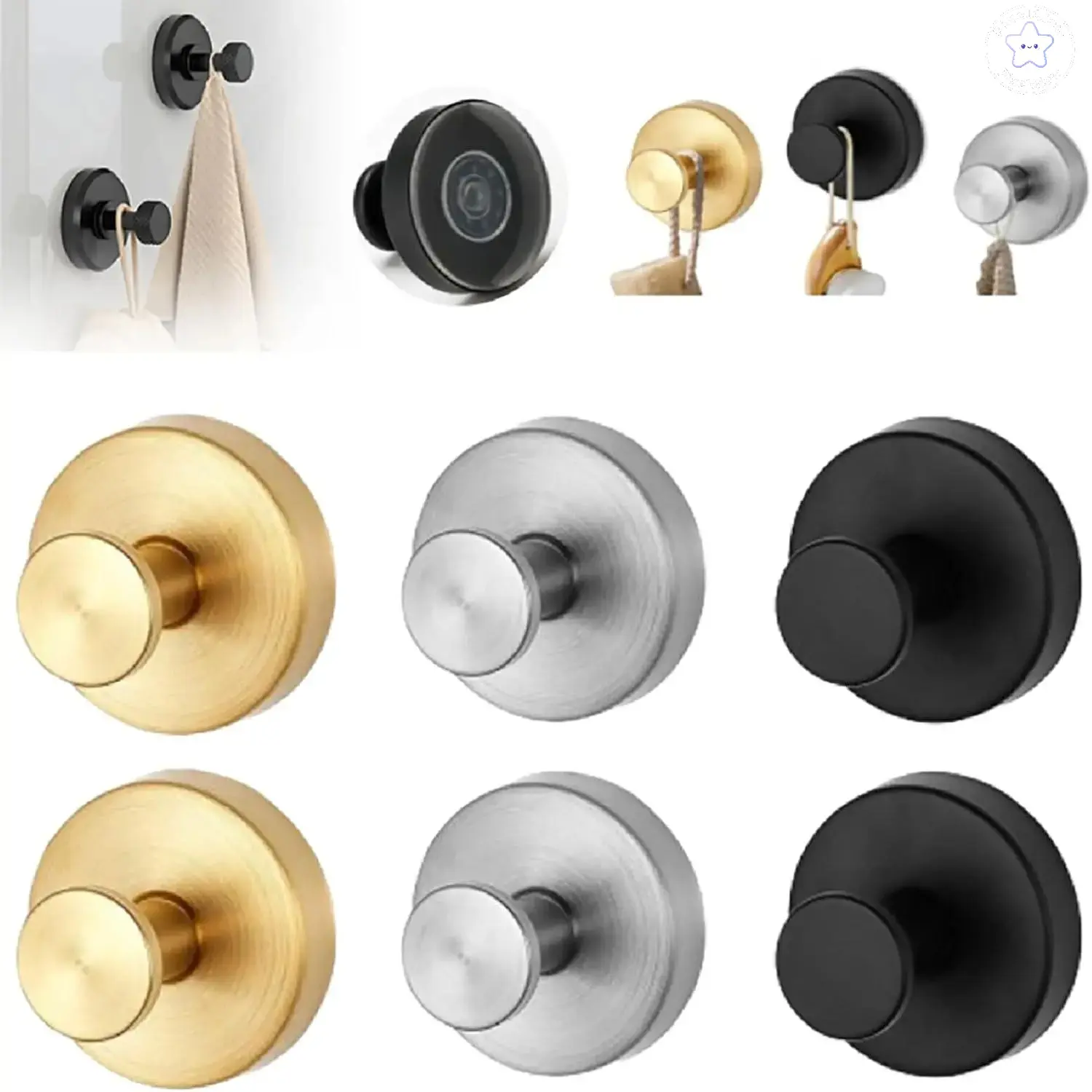2-Pack Minimalist Stainless Steel Suction Cup Hooks No Drill Waterproof Wall Mounted for Bathroom Kitchen