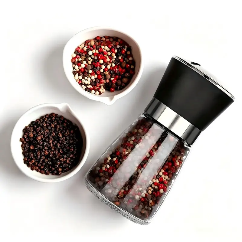 2-Piece Pepper Grinder Spice Shaker Bottle Set, Home Salt Mill, Glass Spice Grinder, Manual Pepper Grinder, Reusable Spice Bottles