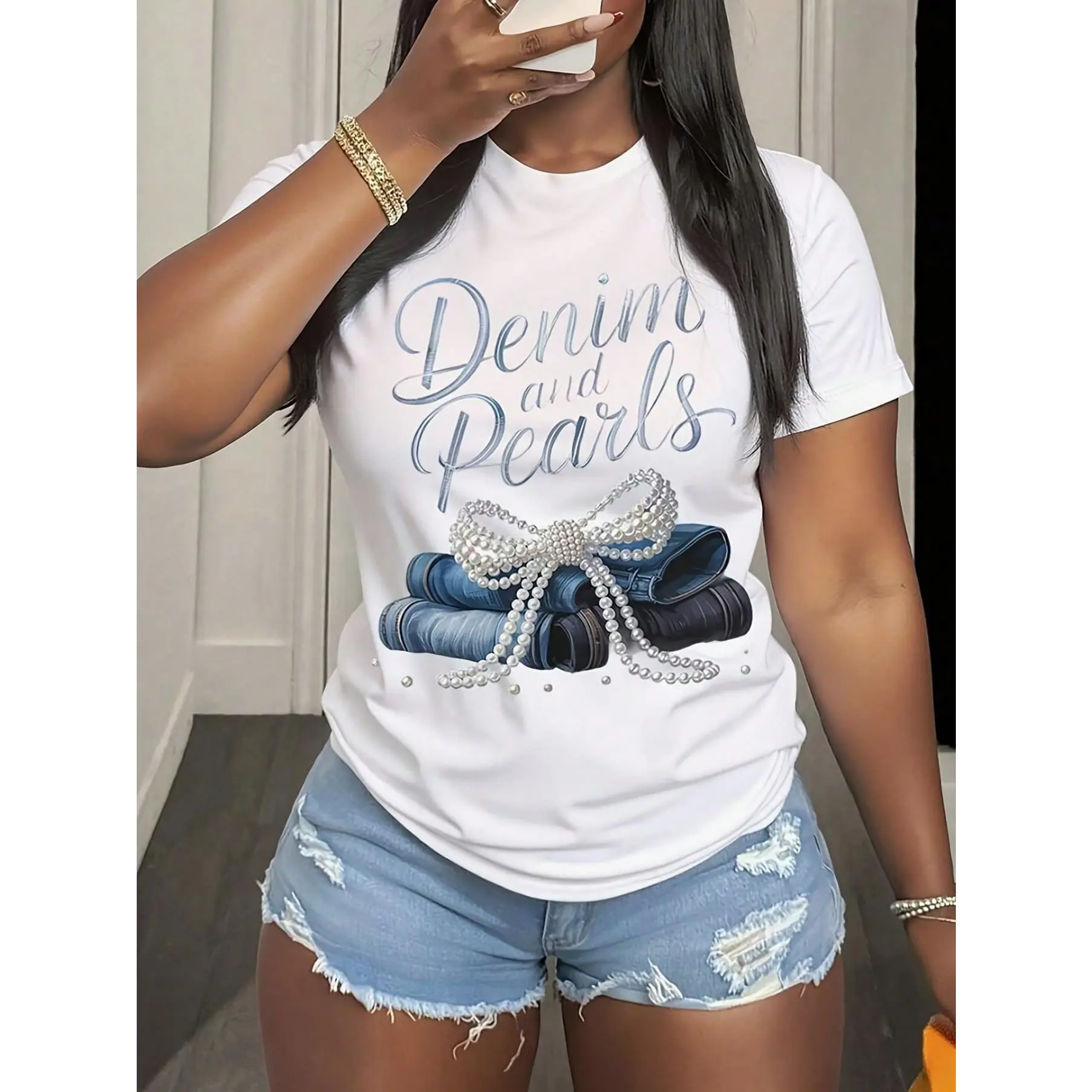 Women's Fashion Printed Short Sleeve T-Shirt, Street Style Daily Wear, Patterned Top, Design, Comfortable Fit, Lightweight Fabric, Basic T-Shirt, Printed T-Shirt, Trendsetter, Available At Women's Local Community Store, Fast Shipping, Soft Cotton