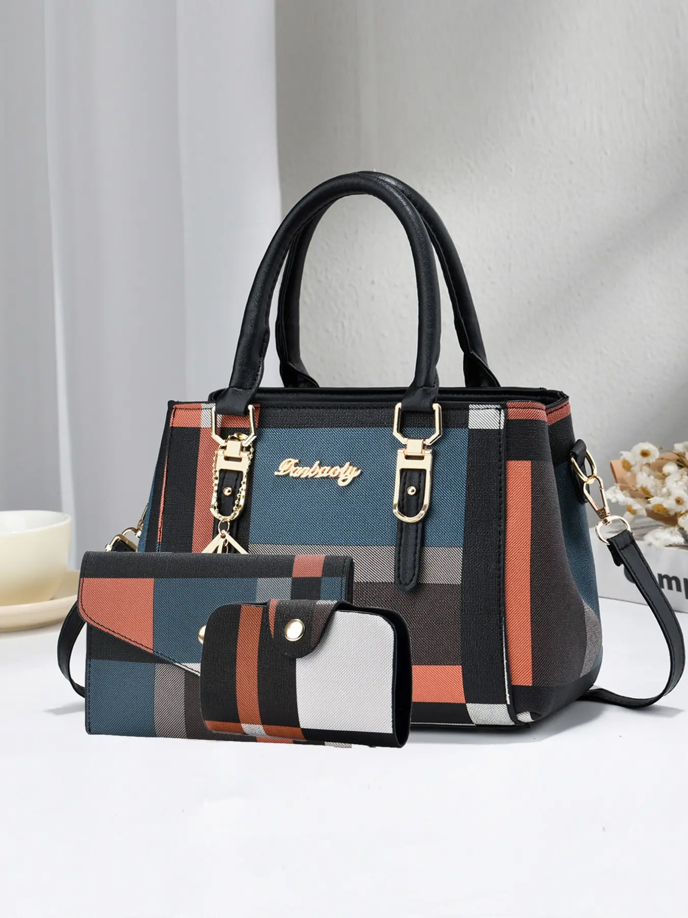 3 Piece Set Fashion Plaid Vintage Crossbody Handbag, Multi-Functional Large Capacity Shoulder Bag, Stylish New Women's Small Square Bag, Checkered Handbags