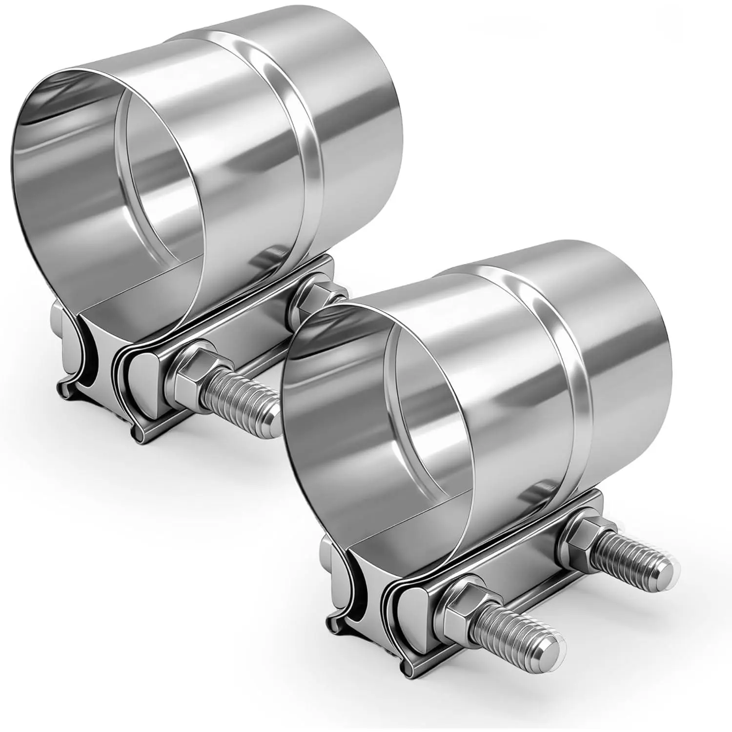 2.5 Inch 304 Stainless Steel Exhaust Clamp, 2 1/2" Lap Joint Band Clamp for 2.5" OD to 2.5" ID Exhaust Pipe Muffler Elbow Connection Catalytic Converters (2PCS)