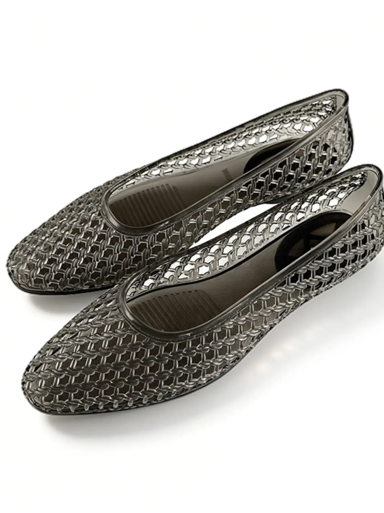 Women Hollow Out Mesh Jelly Flat Shoes Slip On Closed Toe PVC Sandals Breathable Anti Slip Casual Summer Beach Walking Flats