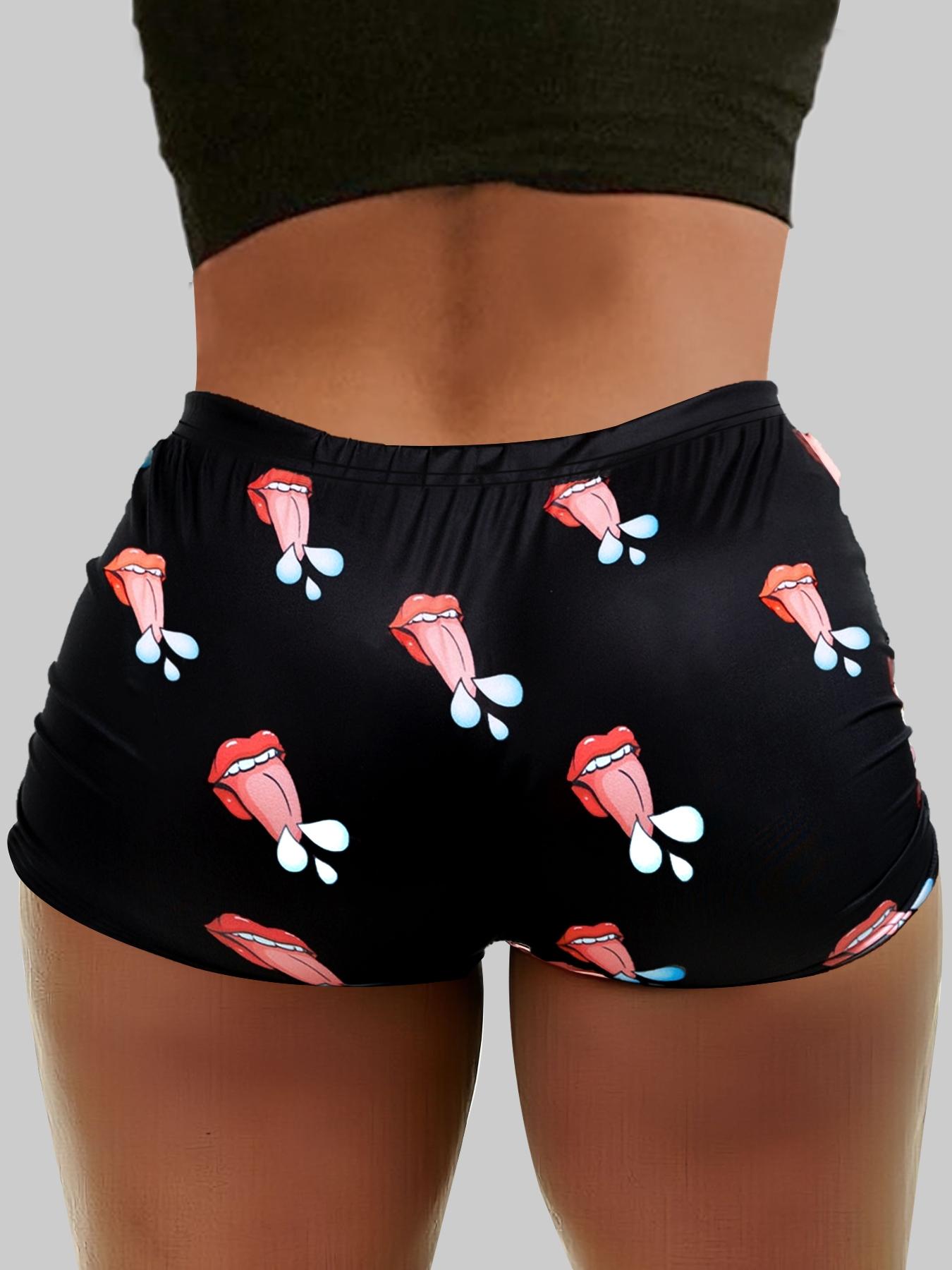 Women's All Over Letter & Lips Print Elastic Waist Shorts, Casual Comfy Breathable Graphic Print Shorts for Summer, Ladies Bottoms for Daily Wear