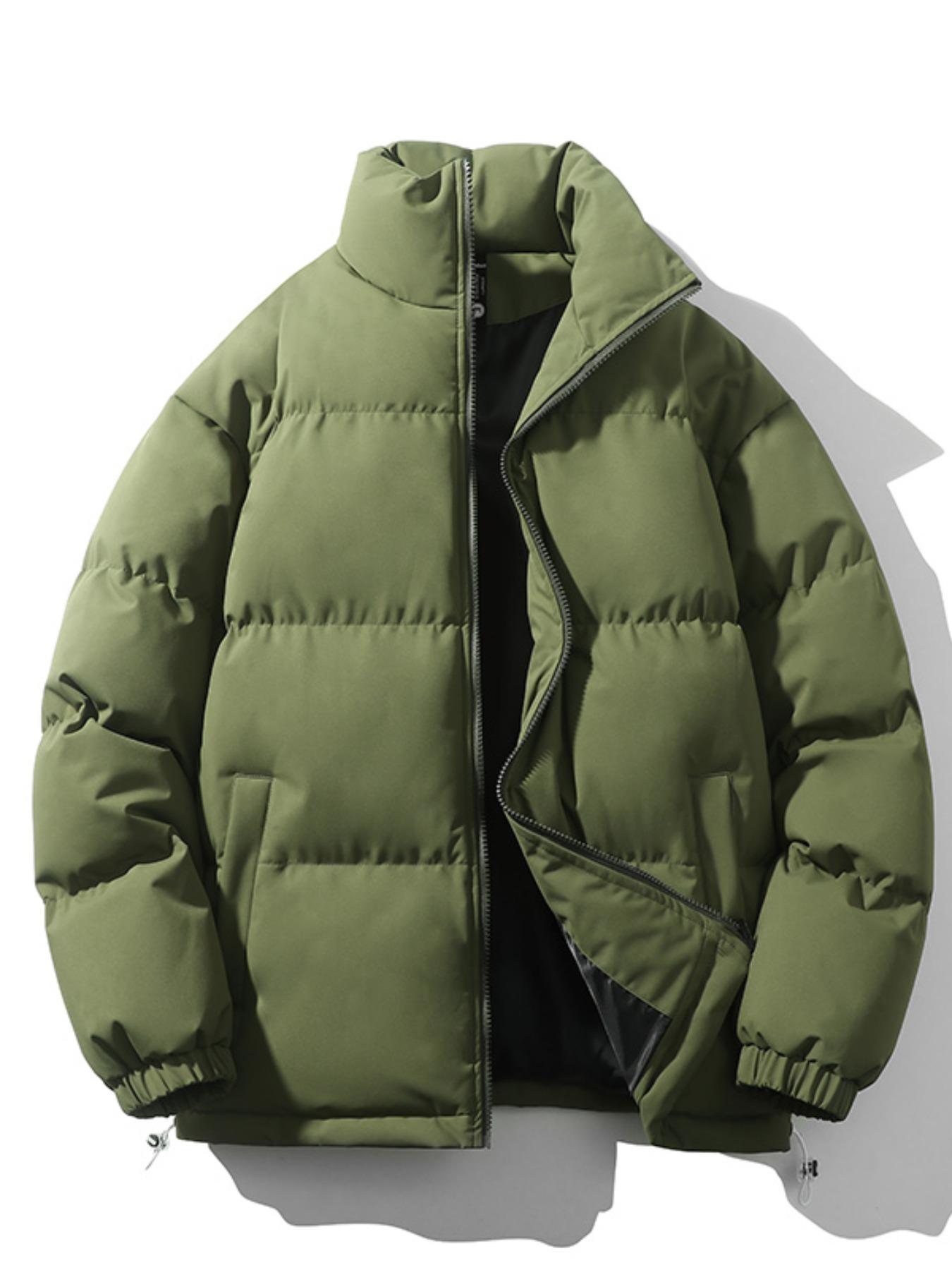 Men's Solid Zipper Up Drawstring Pocket Funnel Neck Utility Coat Jackets, Regular Fit Casual Long Sleeve Thermal Outerwear for Fall & Winter, Men's Clothes for Daily Wear