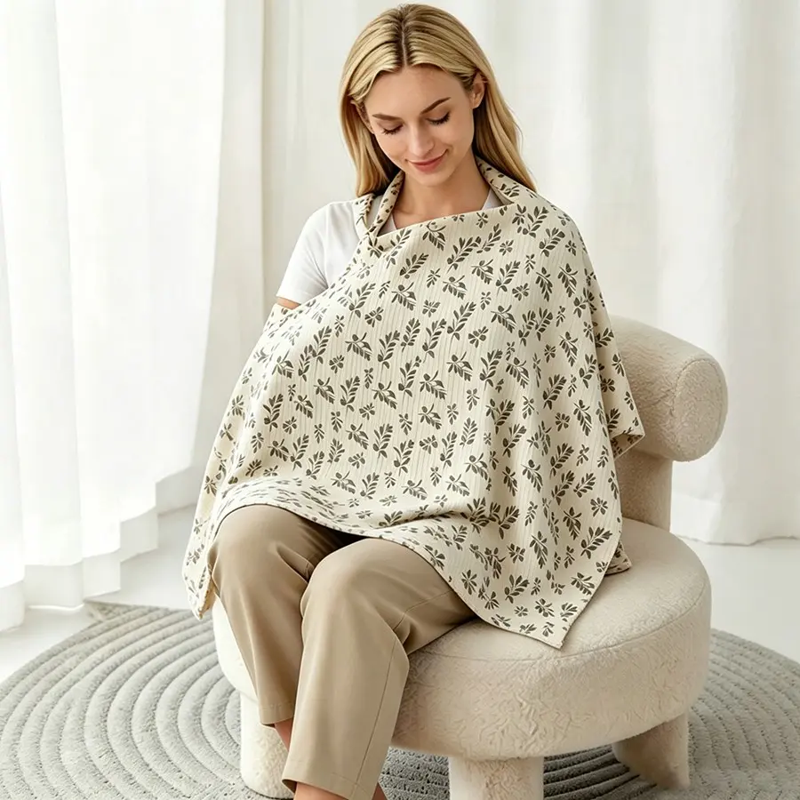 Multifunctional Breastfeeding Cover for Moms, Cartoon Print Cotton Fabric, Breathable Outdoor Nursing Cape, Baby Comfort Blanket Dual Use