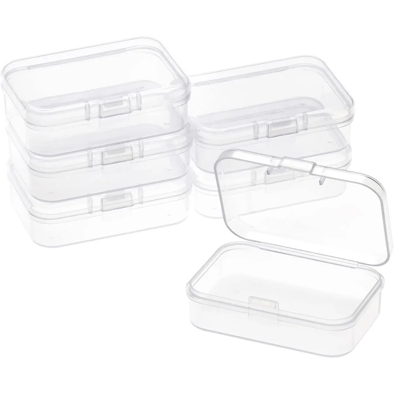 6 Packs Rectangle Small Clear Plastic Storage Containers Box Case with Hinged Lid Crafts Organizer for Crayons, Bobby Pin, Beads (2.6 x 1.8in)