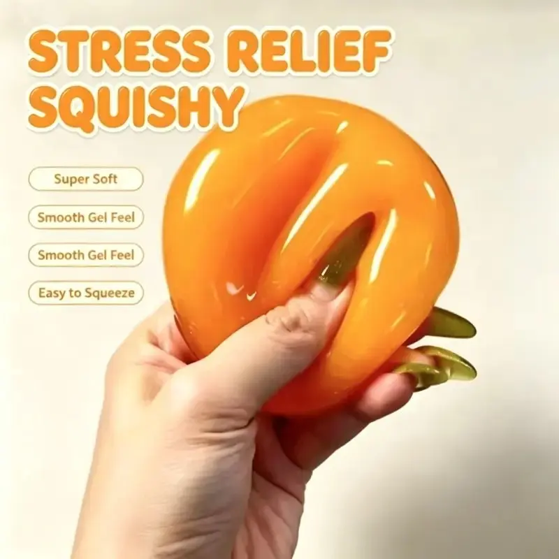 Orange Ice Cream Squishy, Transparent Orange  TPR Soft Rubber Squeeze Toy, Sand-Sound Stress Relief Fingertip Toy, Soft Non-Sticky Pocket Desktop Ornament, Suitable For Office, Travel And Daily Use, Holiday Birthday Gift