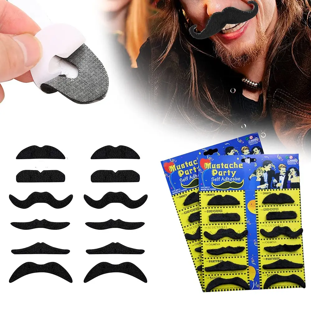 12pcs Novelty Fake Mustaches, Mustache Party Supplies, Self Adhesive Mustaches for Masquerade Party & Performance