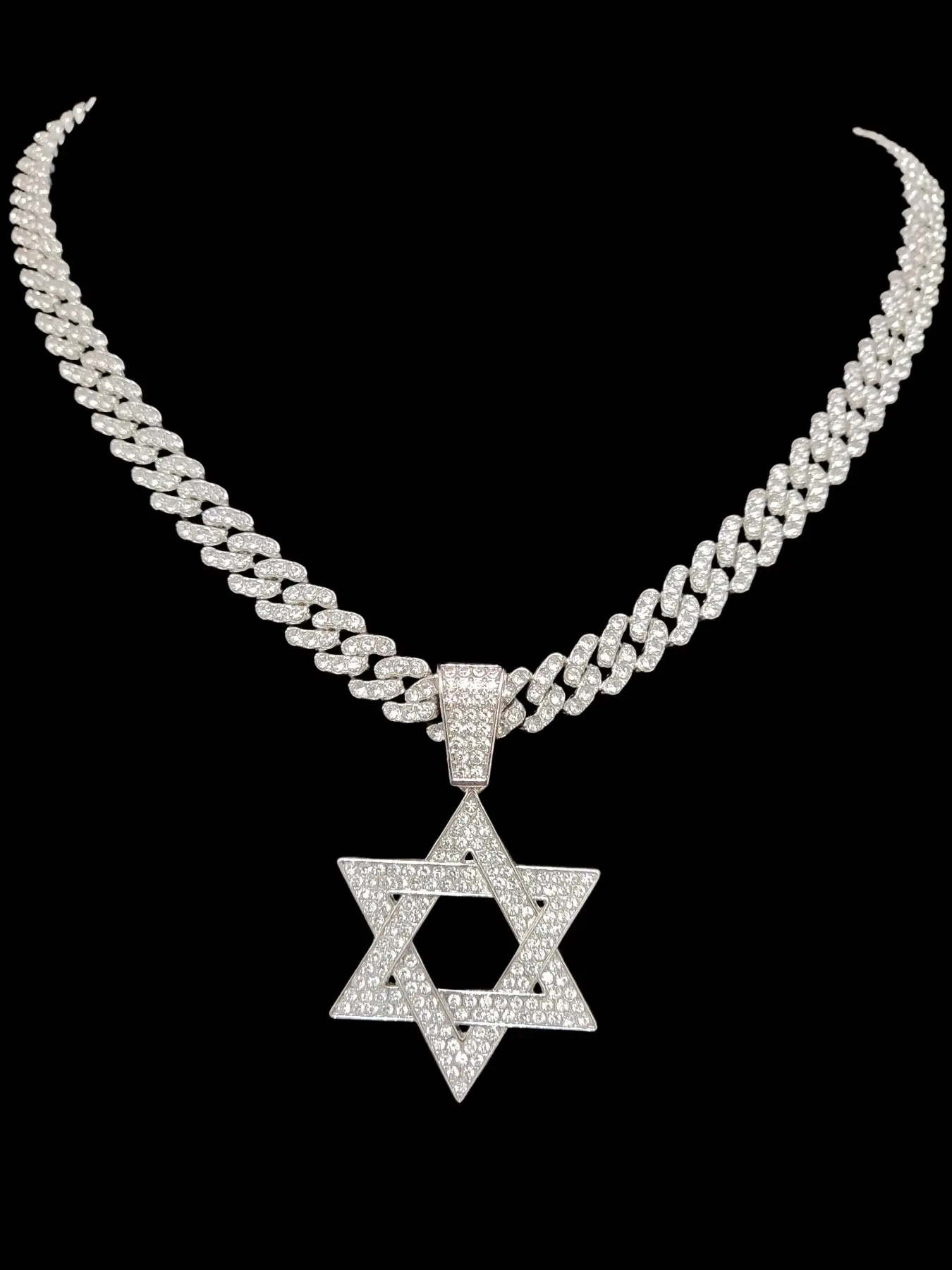 Hexagram Pendant Necklace with 9mm Cuban Chain, Men Women Hip Hop Jewelry, Punk Vintage Gift, HipHop Iced Out Bling Bling All Seasons Fashion Accessory