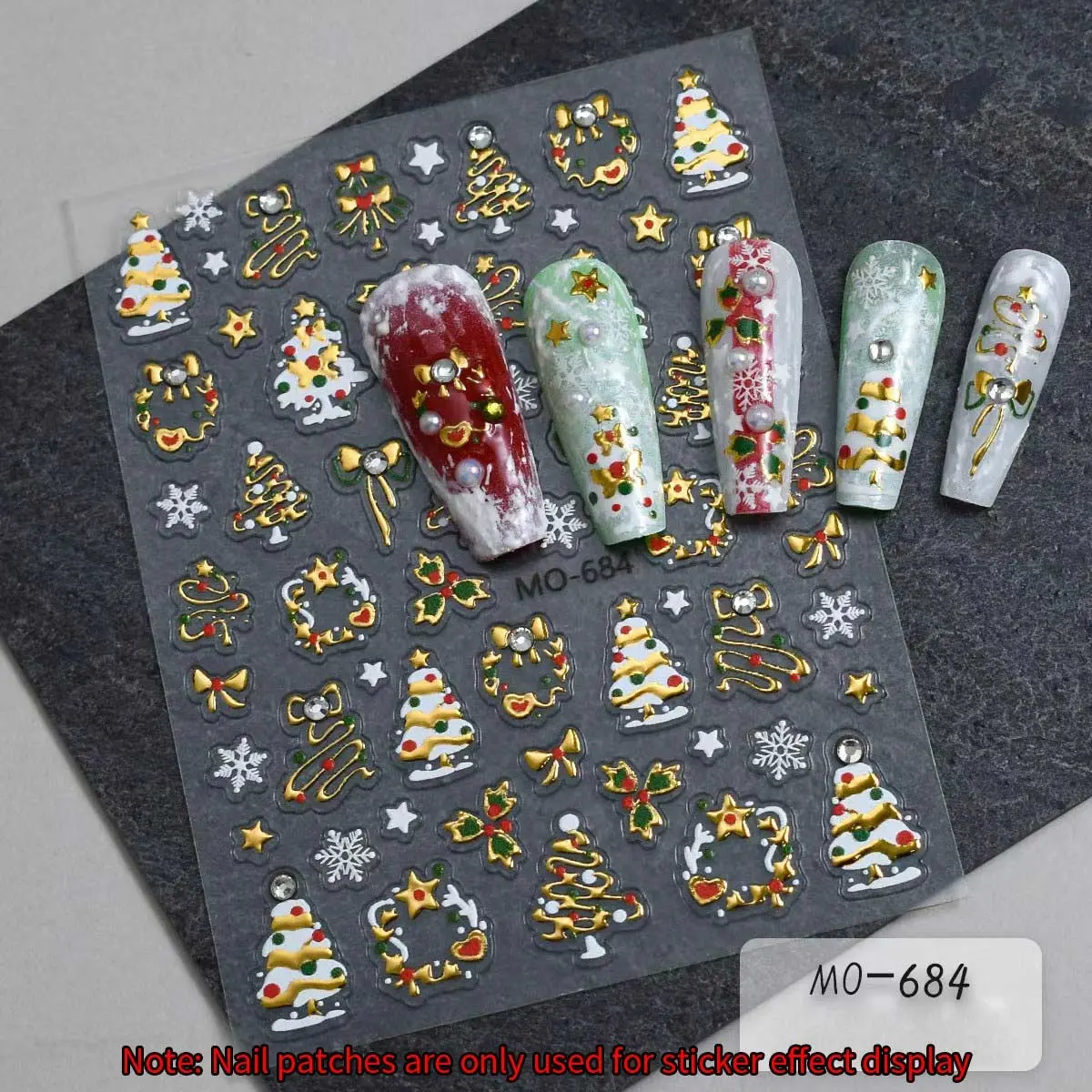 3pcs Christmas Nail Art Stickers - Festive Santa, Snowman & Reindeer Designs with Sparkling Snowflakes and Trees - Easy Apply Self-Adhesive Decals for Holiday Manicures