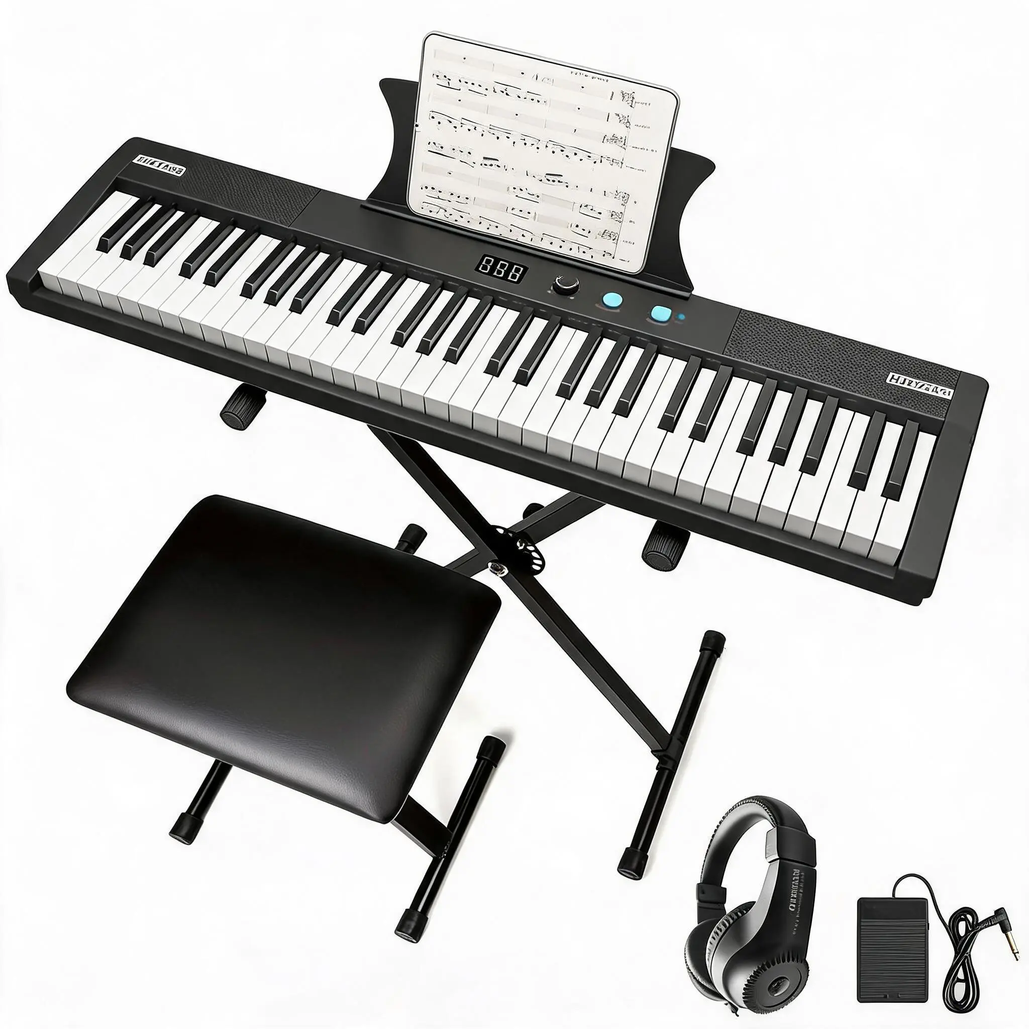 61-Key Portable Electric Keyboard Piano with Semi-Weighted Keys – Digital Piano for Beginners & Professionals, Includes Power Adapter, Pedal, Headphones, Stand & Stool – Ideal Gift