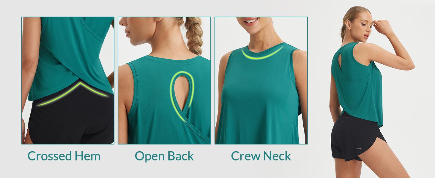 Baleaf Womens Open Back Workout Tops Loose Fit Athletic Tank Tops Sleeveless Flowy Running Shirts UPF 50+ Gym Yoga Activewear
