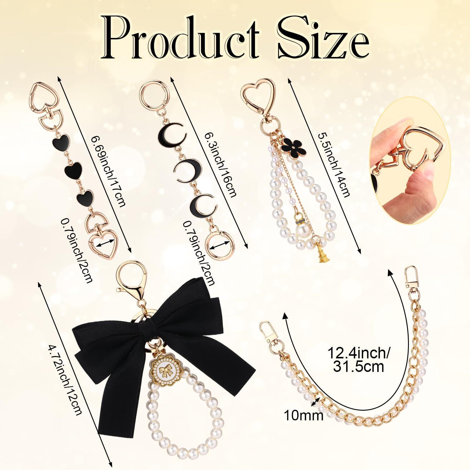 5 Pcs Bag Extender Chain Gold Pearl Purse Chain Ribbon Bow Keychain Extender Bag Strap Purse Charms Accessories for Handbag Y2K Aesthetic Bag Accessories Bag Charm Keychain Accessory Gifts for Women keychains for women