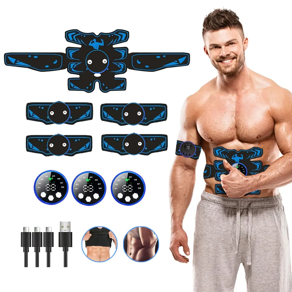 USB Rechargeable Abdominal Muscle Trainer, 1 Set Abdominal Muscle Stimulator & Accessories, Fitness Equipment for Home Gym