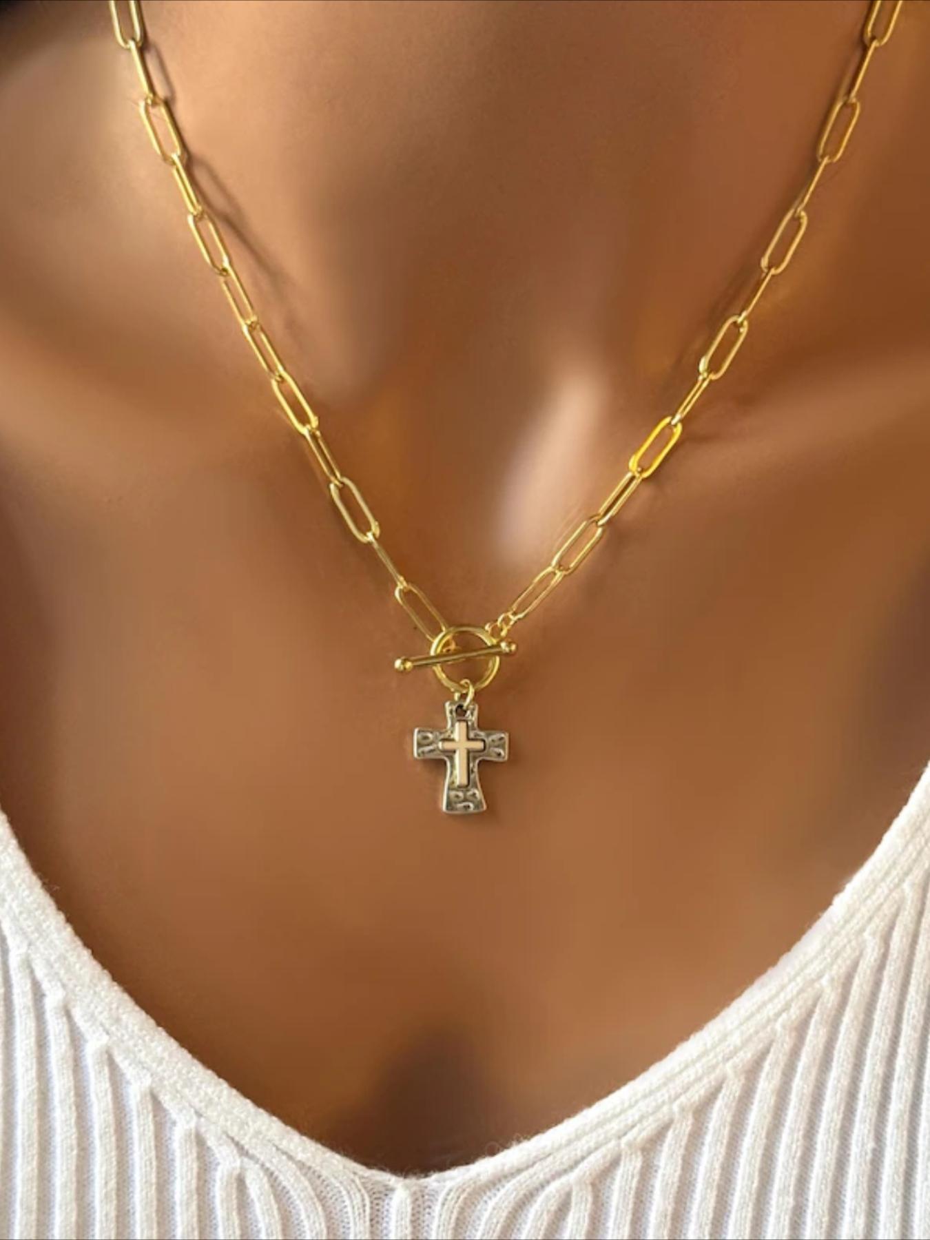 Vintage  Cross Pendant Necklace, Dainty Cross Necklace, Fashion Jewelry for Party, Daily Clothing Decor, Trendy All-match & Exquisite Jewelry for Birthday Gift