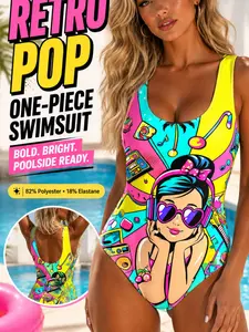 1 Piece Jumpsuit with Unique Print, High Elasticity Slim Fit, Conceals Belly, Perfect for Island Vacation and Hot Spring Wear