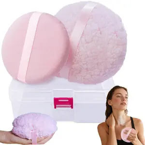 2 Pack Powder Puffs with Storage Container, 6 Inch Extra Large Body Powder Puff & 5 Inch Dusting Powder Puff, Fluffy Soft Washable Reusable Powder Applicator, for Loose Powder Baby Powder Face & Body Use