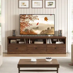 TV Stand for 65/70/75 in TV, Entertainment Center with Storage Drawer, Mid-Century Modern TV Console with Open Shelves, 70 in Media TV Cabinet Media Cabinet for Living Room Bedroom