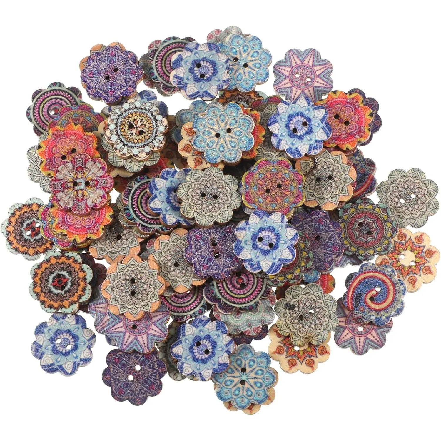 100 count  Wooden Flower Shaped Buttons, 0.59 Inch  Flower Decorative Button, 2 Holes Antique Wooden Buttons,  Color   Button for Men Women Sewing Knitting Crafts Clothes