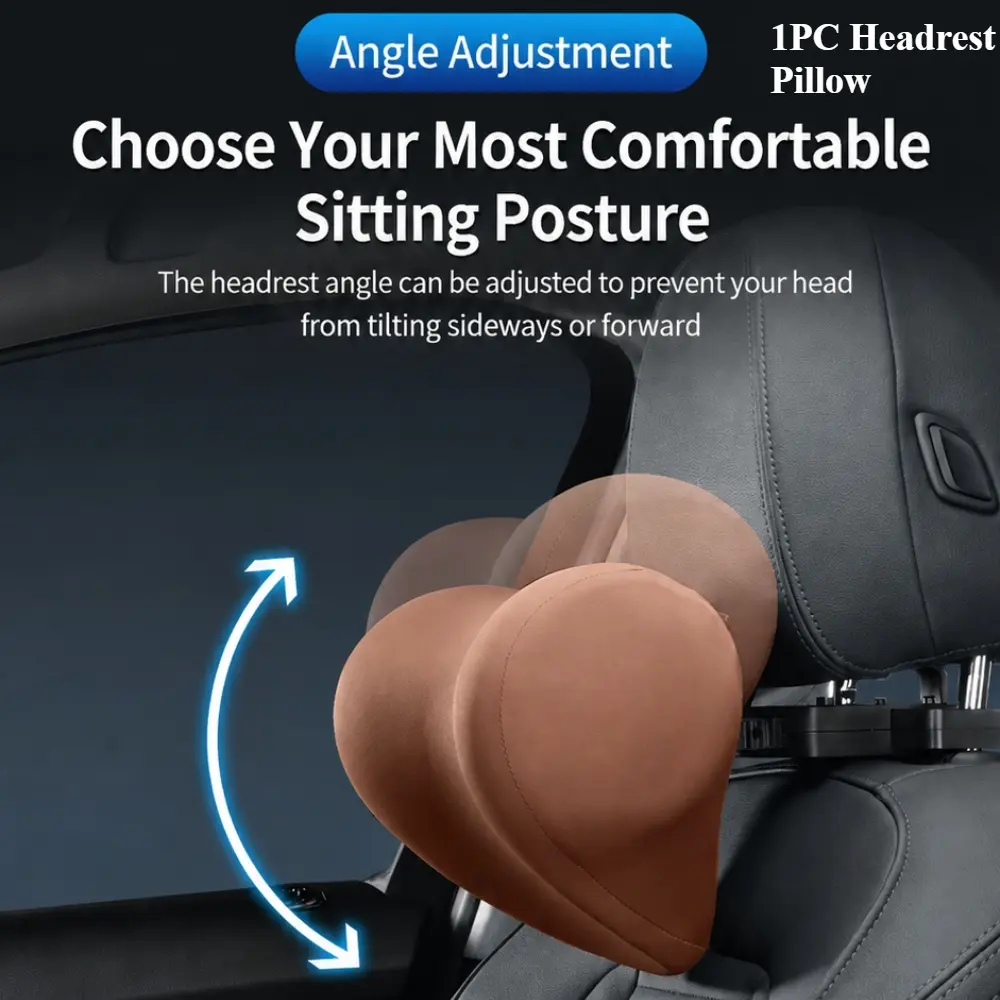 Adjustable Mechanical Car Headrest, soft suede fabric, memory foam filling, compatible with different sitting postures, neck support for long‑time driving Adjustable Padded Headrest