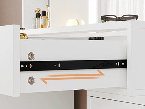 Sikaic 48.8 Inches LED Makeup Vanity with Mirror White Modern Black Vanity Table 6 Drawers Adjustable Shelf Gold Handle Waterproof Scratch Resistant