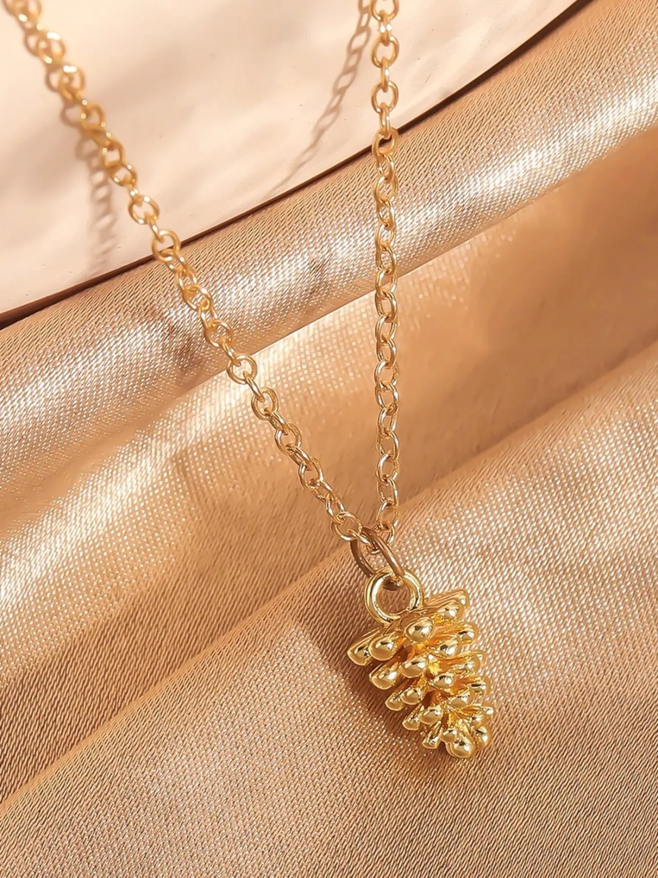 Gold Pinecone Pendant Necklace, Dainty Nature Inspired Collarbone Chain, Minimalist Jewelry for Women