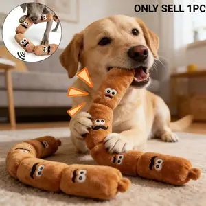 Big Sausage Dog Toy,Sounding Toy.4 Segments of Simulated Plush Sausage,Interactive Fun for Grinding Teeth and Cleaning Teeth