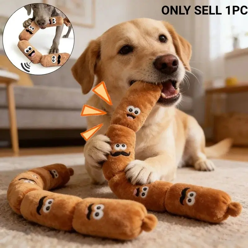 Big Sausage Dog Toy,Sounding Toy.4 Segments of Simulated Plush Sausage,Interactive Fun for Grinding Teeth and Cleaning Teeth