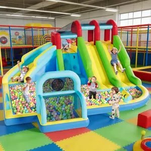Inflatable Bounce House for Kids,, Oxford Fabric Bouncy Castle with Blower and 3 Water Slide, Indoor Outdoor Play Center for Backyard Party & Family Fun
