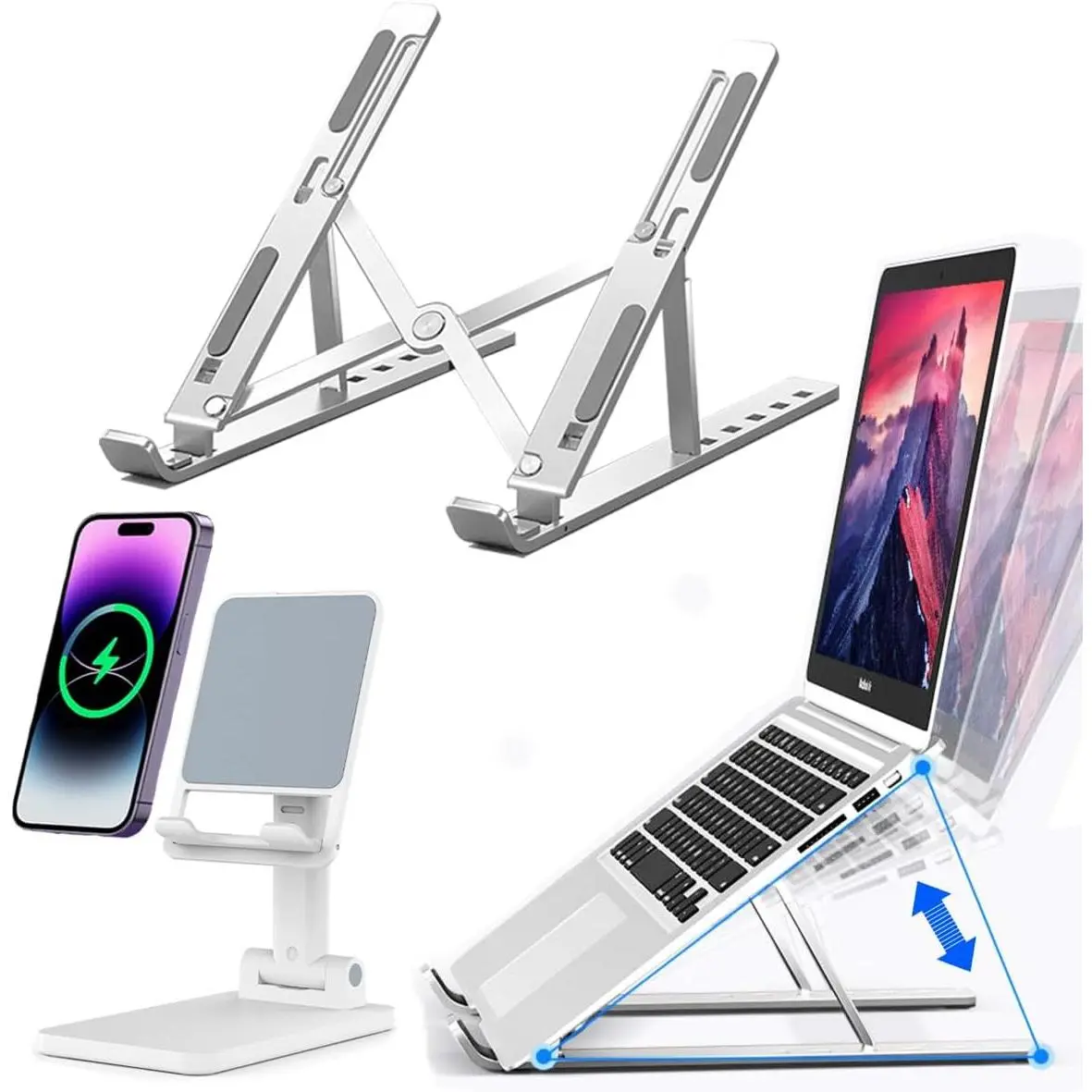 Portable  Laptop & Phone Stand, Adjustable, Foldable, , for MacBook, iPad, Tablets & Smartphones, Office Desk Accessories