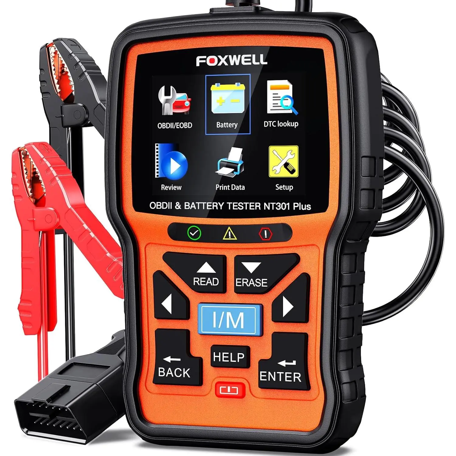 2-in-1 NT301 Plus OBD2 Scanner with 12V Tester, Check Engine Light Code Reader, Trim/Starter System Test, 2.8 Inches Live Data Diagnostic Tool for Mechanics, 1996+ U.S. Models (RPM Monitoring)