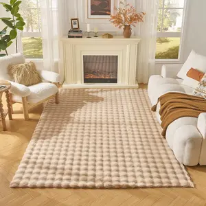 Lotus Karen Washable Area Rug, 3D Bubble Rug for Living Room, Bedroom, Faux Fur Carpet for Home Decor,4' W * 6' L, Khaki