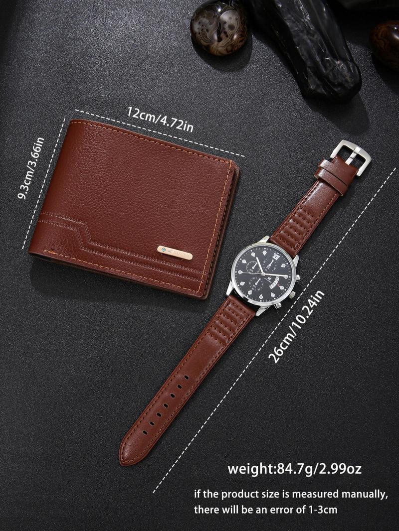 Men's Business Fashion Round Dial Analog Quartz Watch & Wallet Set, Fashion Watch Set for Party, Daily Clothing Decor, Trendy All-match & Exquisite Watch Set for Gift, Casual Wristwatch Set