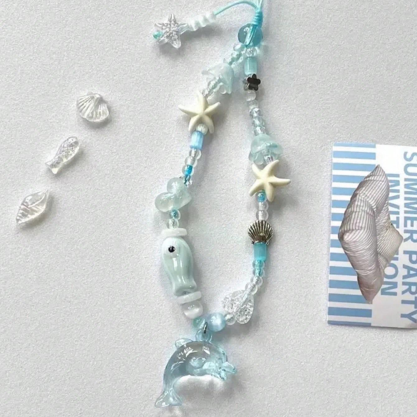 Handmade Acrylic Starfish & Dolphin Beaded Chain Bracelet Keychain Bag Decoration Coastal Design Durable Lightweight Material Decorative Accessories Keychain Bag Pendant