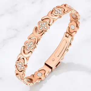 Pure Copper Bracelets for Women, Ultra Strength Magnetic Therapy Bracelet for Pain Relief with Neodymium Magnets & Sparkling Cubic Zirconia, Adjustable, Infinite Clover Jewelry