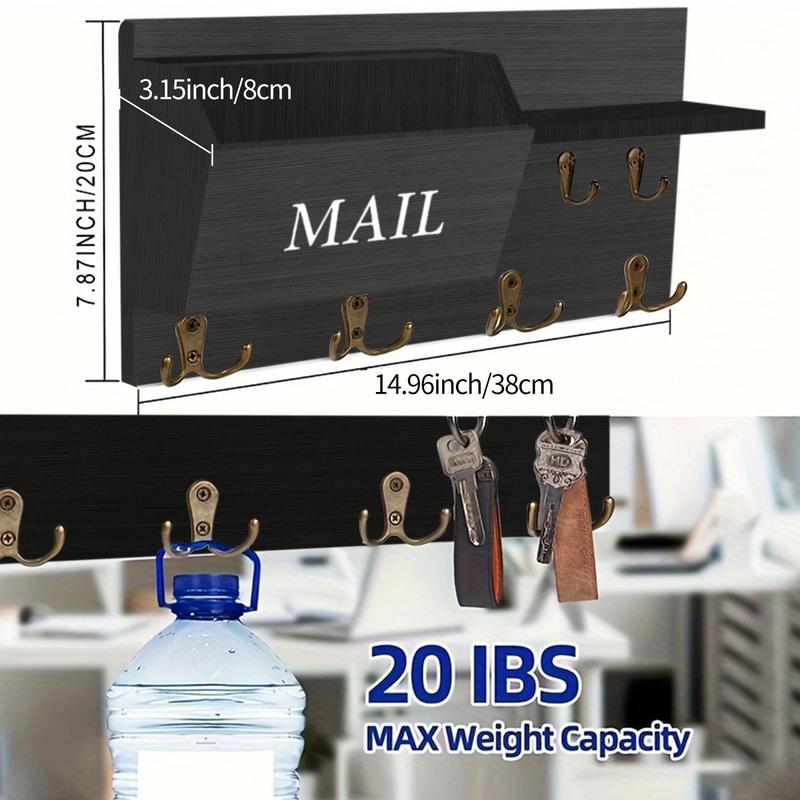 Wooden Wall Mounted Key Holder, Multi-purpose Storage Rack, Home Organizer for Entrance, Hallway, Living Room, Wall Mounted Hook