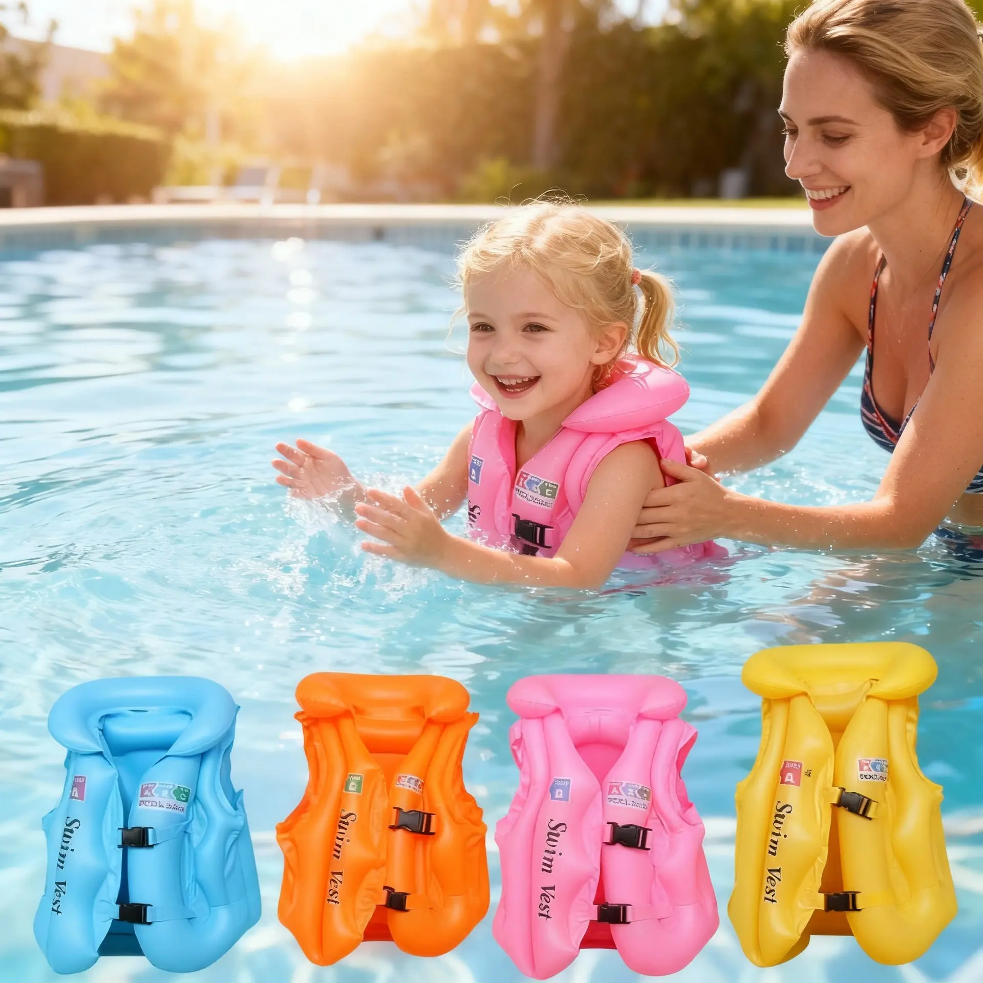 Unisex Children's PVC Buoyancy Vest - 24 Months Beginner Swimming Training Gear, Thick Design, 3 Air Chambers, 2 Adjustment Buckles, Quick-Release Buckle, Comfortable, Easy-to-Wear for Shallow Water Play