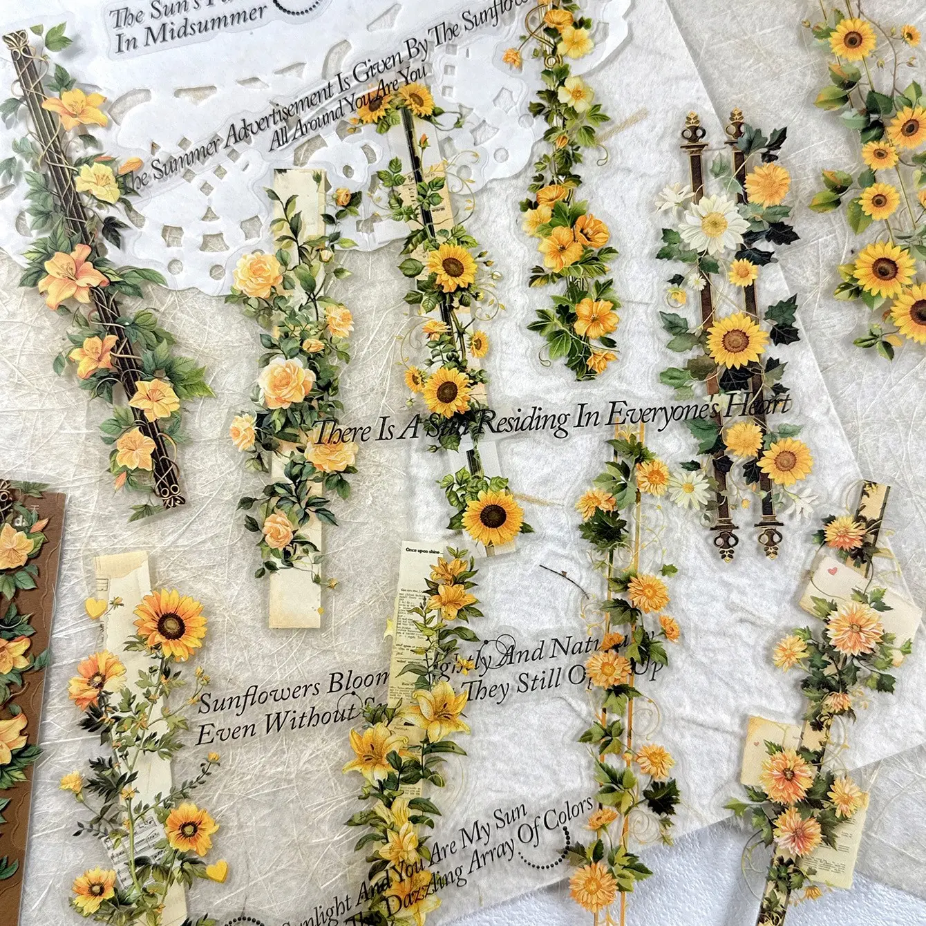 15 Sheets Vintage Floral Vine English Long Strip Stickers, Handmade DIY Decoration Cards, Scrapbook Stickers, Perfect for Crafting Projects, Scrapbooking Stickers