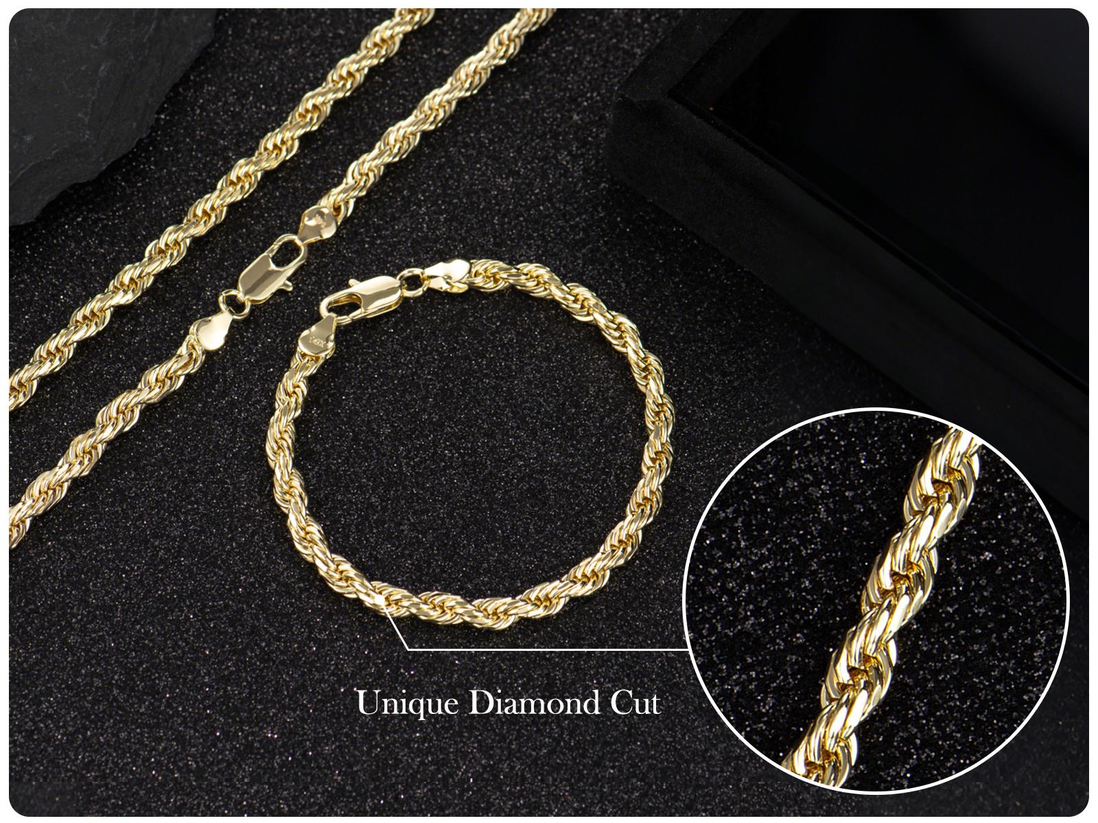 14K Gold-Plated Rope Chain Necklace for Men and Women,Upgraded Shine, Faceted Cut, Tarnish-Free, 6mm/8mm, 22"/24" Jewelry