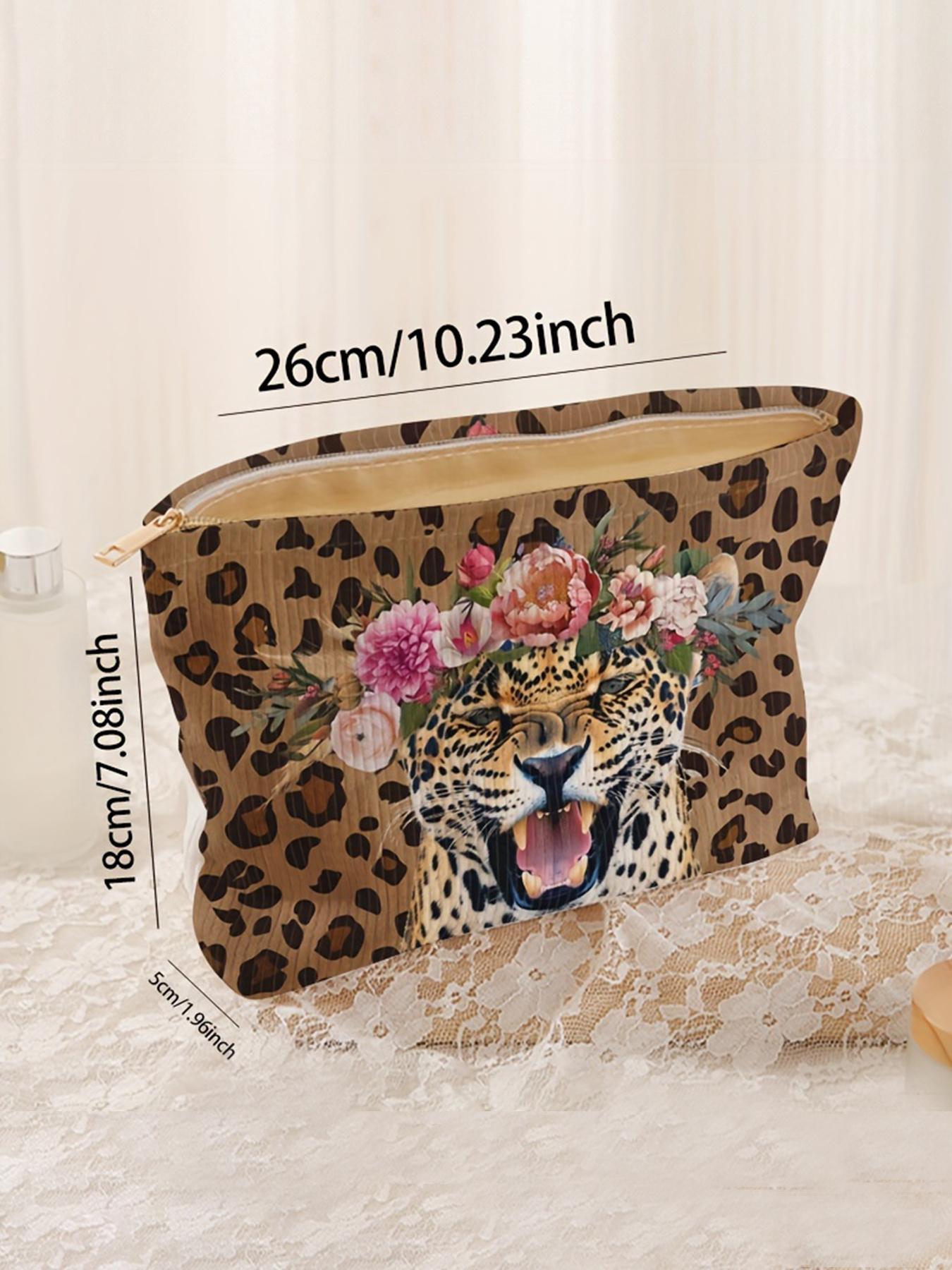 Fashion Leopard & Flower Pattern Makeup Bag, Elegant, Casual Versatile Storage Bag, Travel Makeup Bag, Suitable for Women & All Kinds Of Occasions, Elegant Stylish Fashionable Versatile Purse