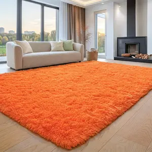BLIOWL Bright Orange Soft Plush Shaggy Area Rug Non-Slip Thick Fluffy Carpet for Living Room Bedroom, Cozy Bedside Floor Rug for Home Decor, Perfect for High Traffic Areas