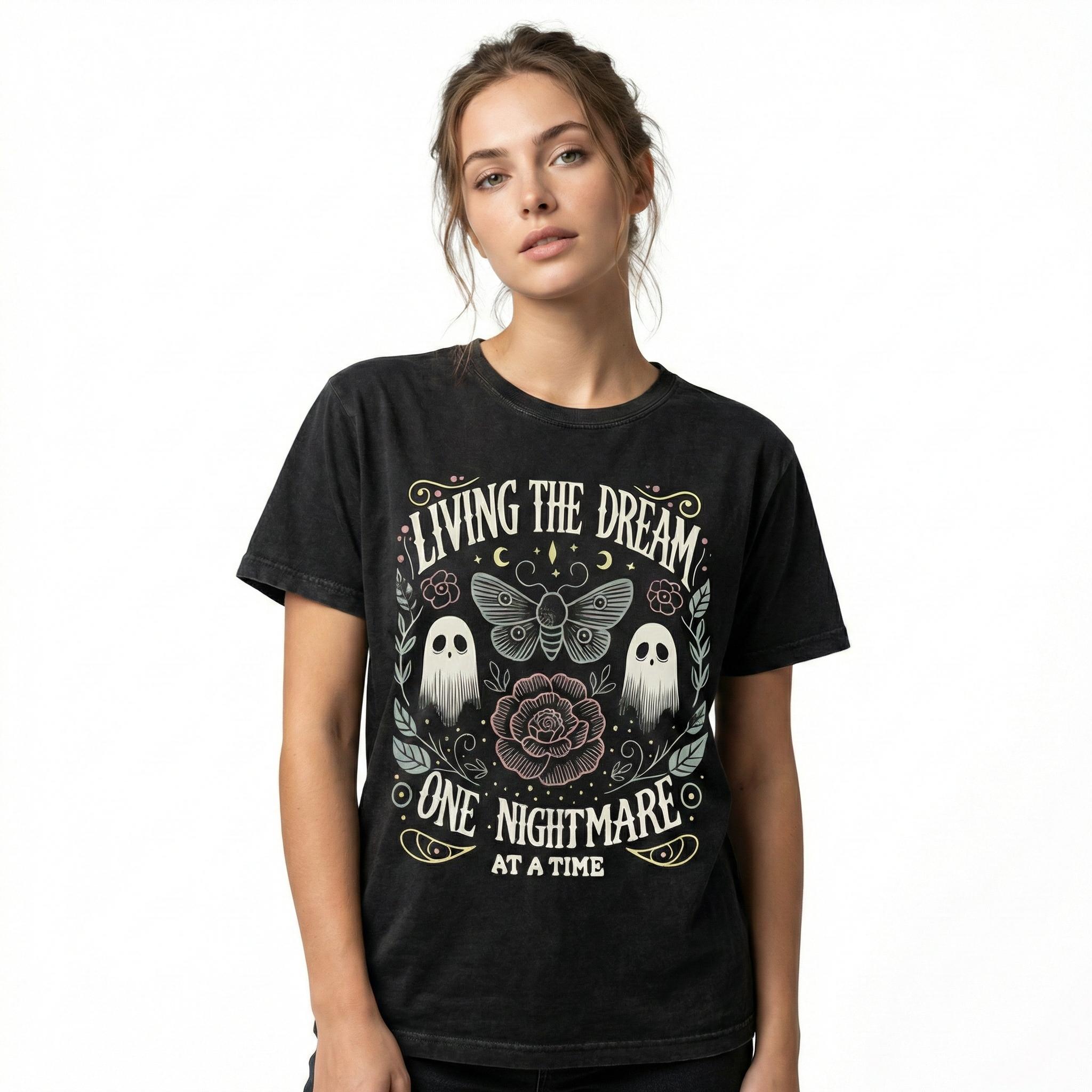 Summer T-Shirts Women's Vintage-Inspired "Living The Dream One Nightmare At A Time" Graphic T-Shirt