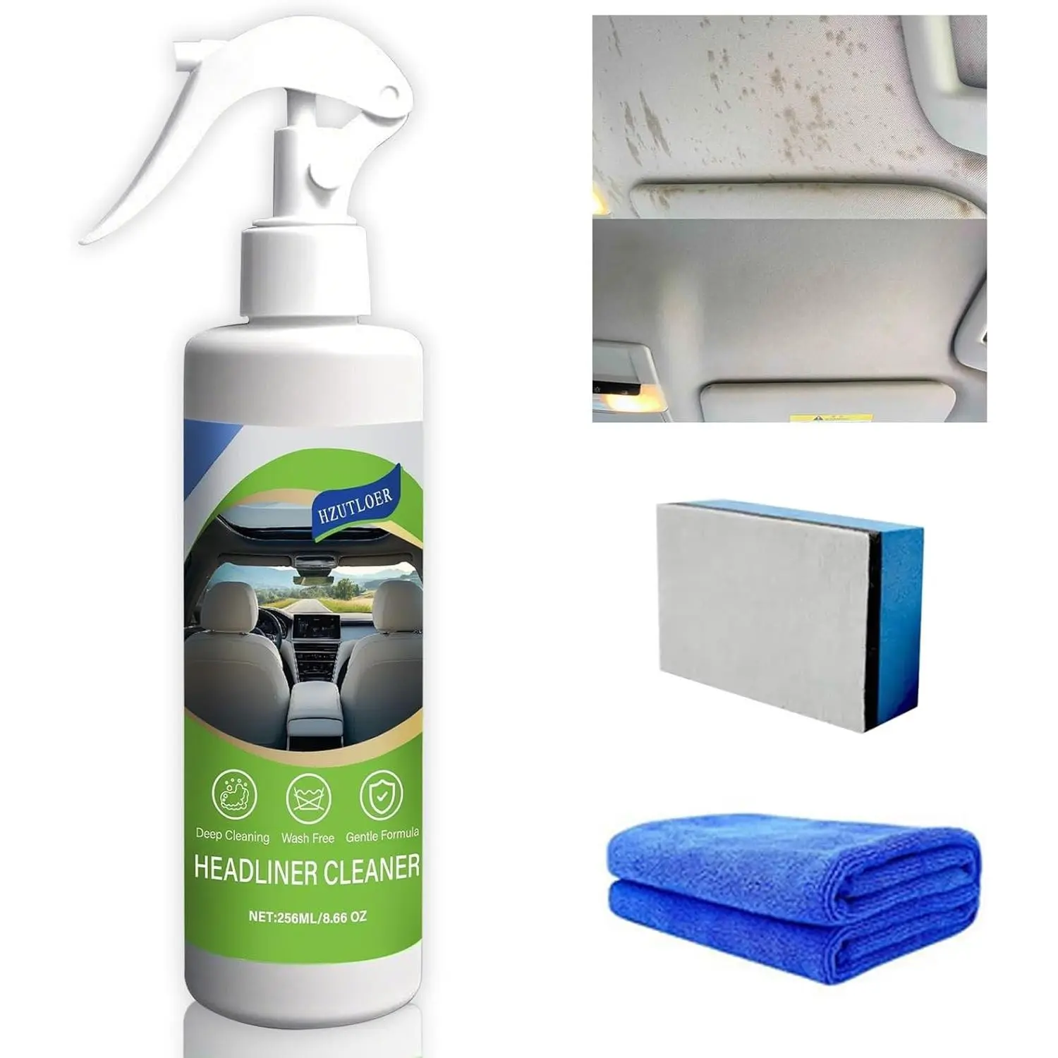 8.66 oz (256 ml) Car Ceiling Headliner Cleaner Spray Bottle, Auto Care Deep Cleaner for Auto-Home Leather, Fabric, Plastic, Multifunctional
