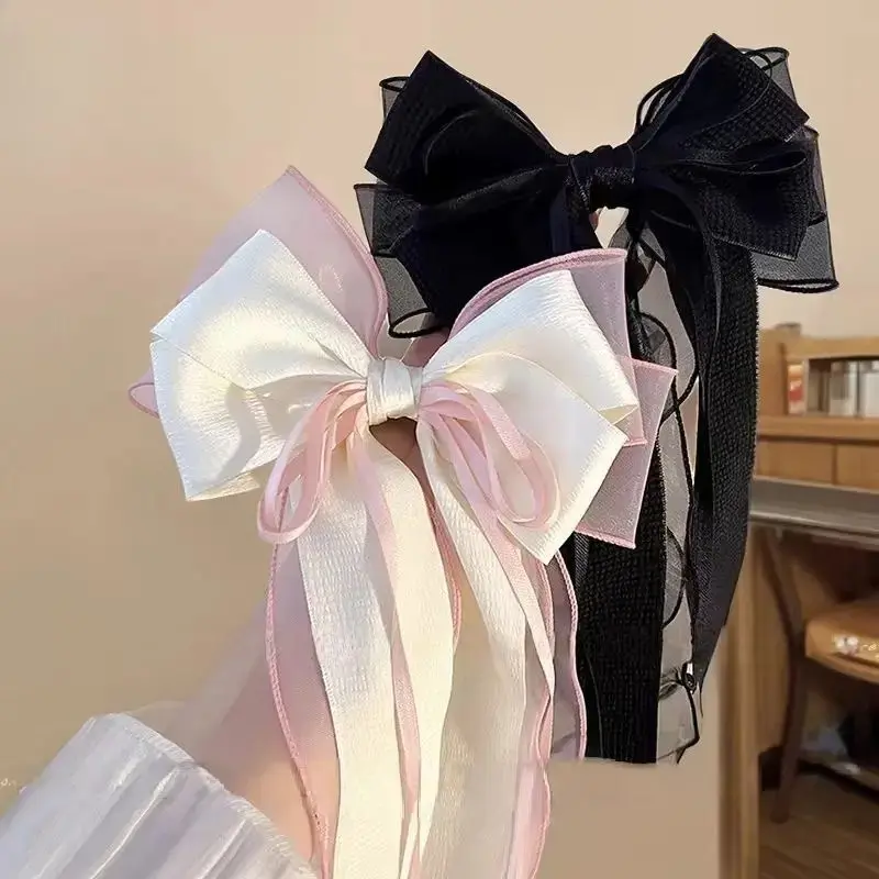 Large Bow Hair Clip for Women & Girls, Oversized Organza Ribbon Barrette, Coquette Aesthetic Hair Accessory, Elegant Sheer Bow Hair Pin for Party, Wedding, Date & Daily Style