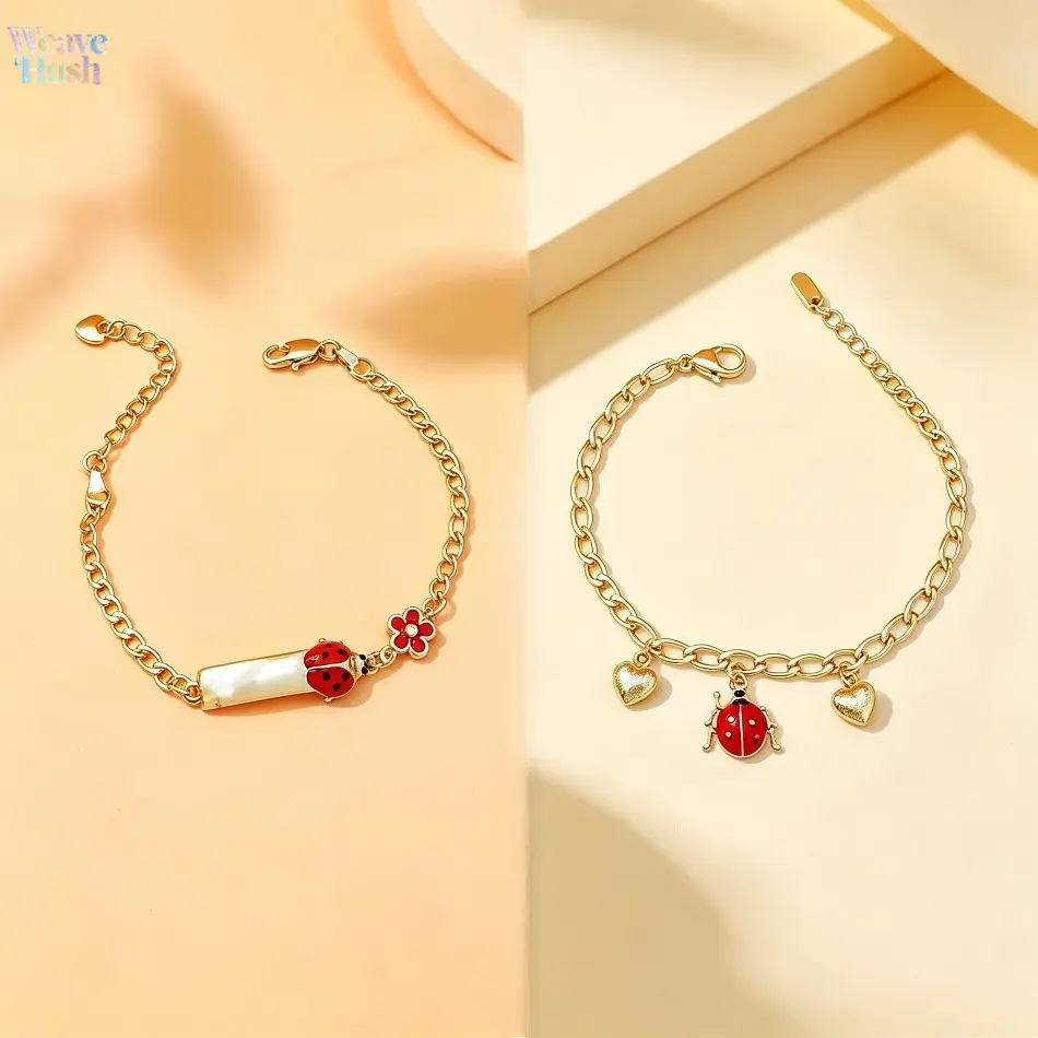 Charm Bracelet Set, 2Pcs New 18K Gold Plated Copper DIY Bracelets With Cute Ladybug & Heart Pendant, Versatile Dainty Women Jewelry, Ideal Stackable Accessory For Daily Outfit Matching, Summer Styling & Sweet Birthday Gifts