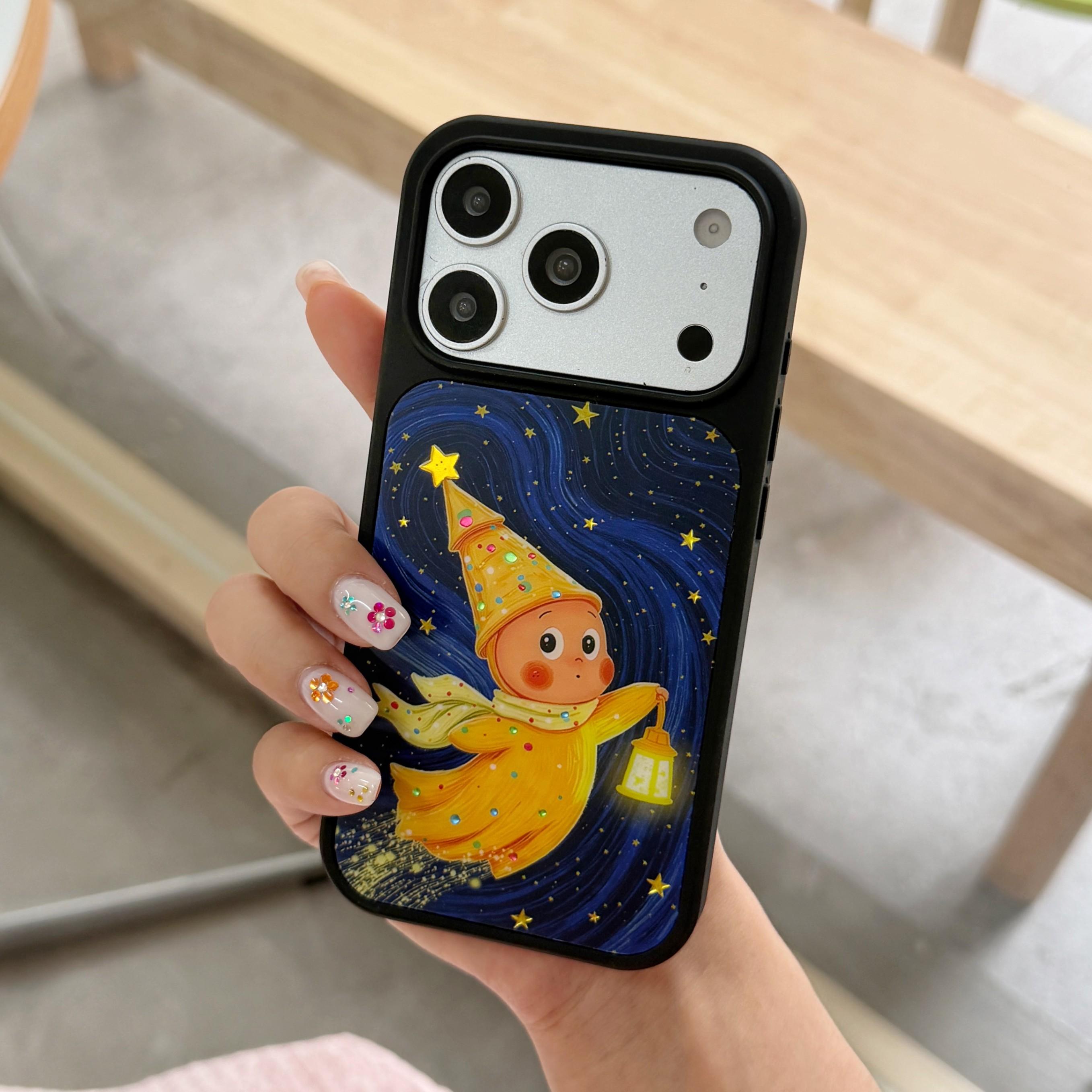 Luxury Gilded Star Character Rotatable Phone Case for iPhone 17 Pro Max 16 Pro Max 15 Pro, Stylish Full Body Protective Shell for Girls