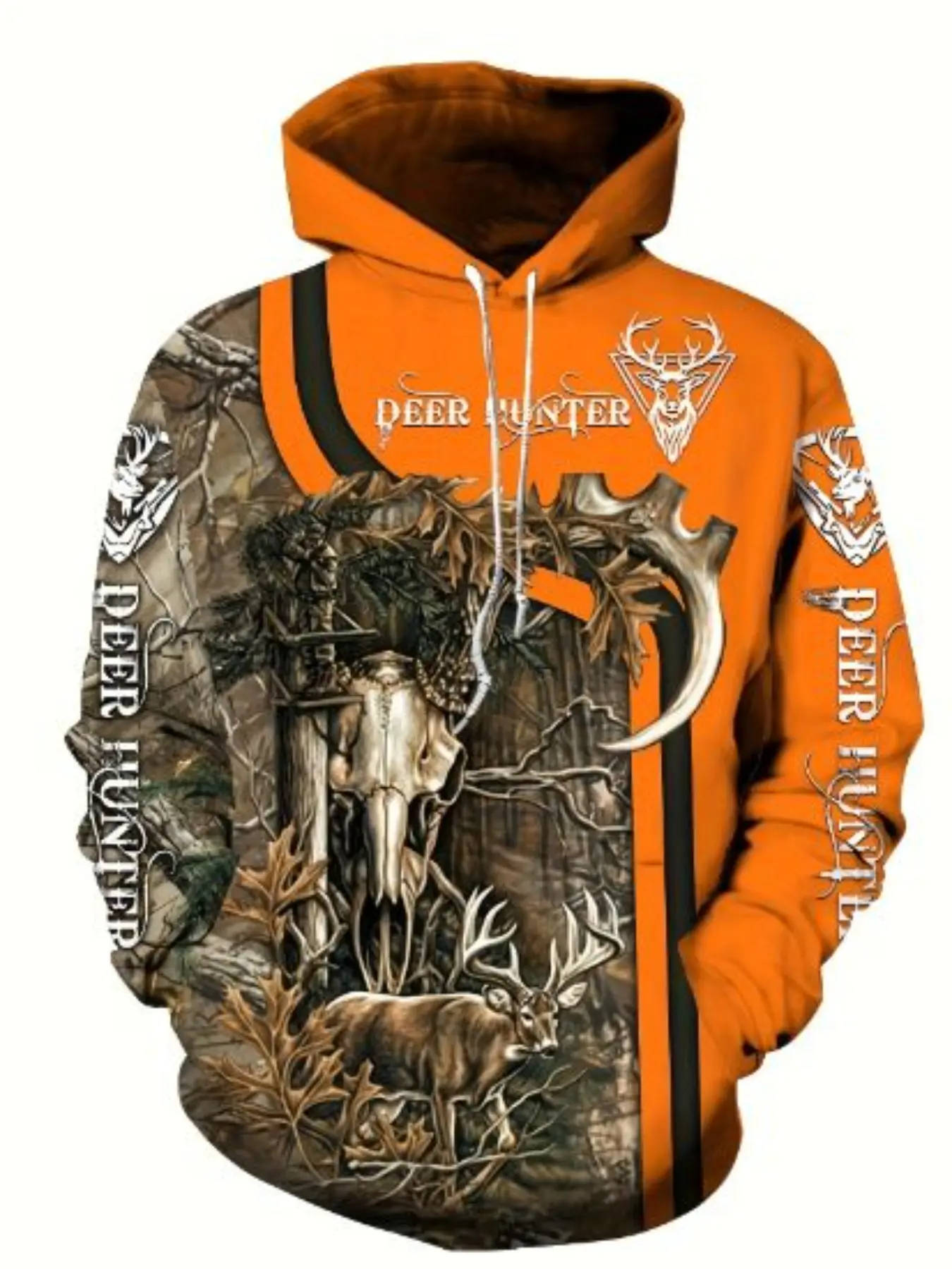 Men's Camouflage Deer Hunter Graphic Print Hoodie, Casual Loose-Fitting Outdoor Sweatshirt, Fall & Winter Fashion